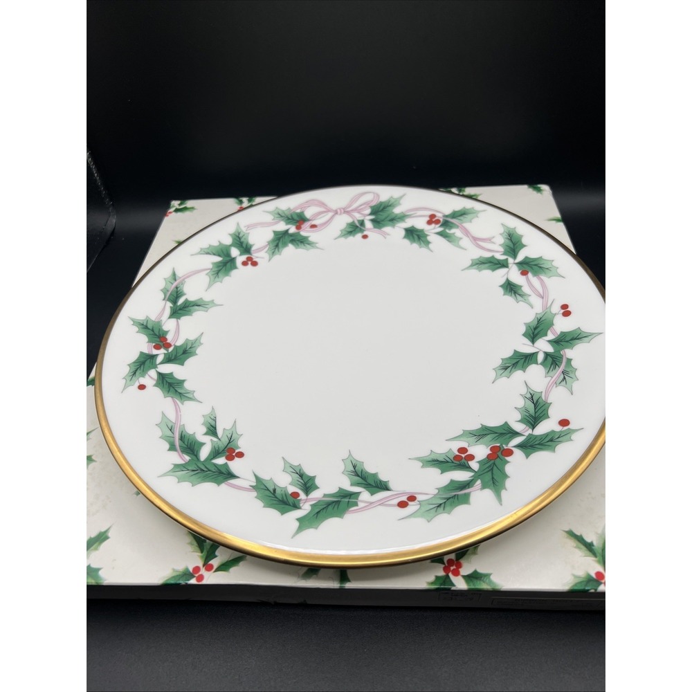 Vintage Mikasa Ribbon Holly 12" Buffet‎ Platter Gold Trim Japan Christmas